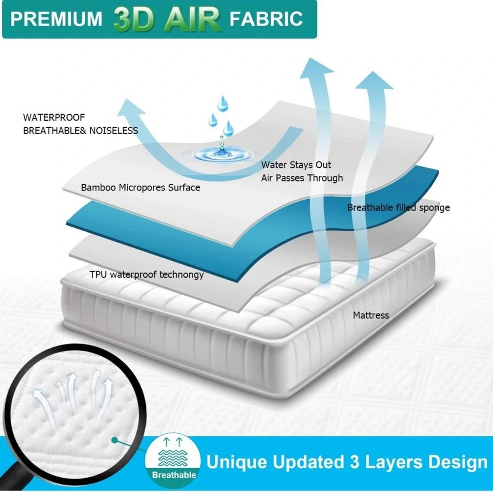 TWIN XL Size Cooling Bamboo Mattress Protector, Ultra Soft 3D